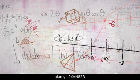 Image of mathematical equations and like text over white background, copy space Stock Photo