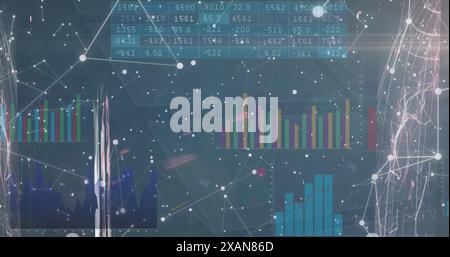 Image of changing numbers, network of connections against interface with data processing Stock Photo