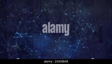 Image of illuminated dots connected with lines forming geometric shape Stock Photo
