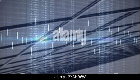 Image of data processing against close up of a tall building Stock Photo