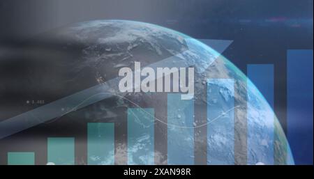 Image of financial data processing with arrow over globe Stock Photo