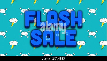 Image of flash sale text over multicolored circular pattern against clouds and lightning Stock Photo