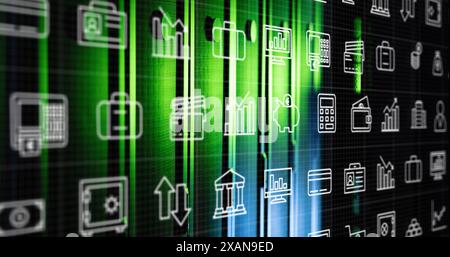 Image of digital icons and data processing over computer servers Stock Photo