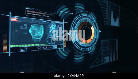 Image of qr code over digital interface, copy space Stock Photo