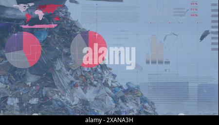 Image of financial data processing over landfill site, copy space Stock Photo