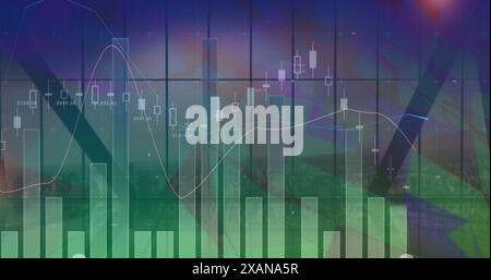 Image of financial data processing over cityscape Stock Photo