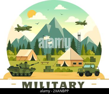 Vector Illustration of Military Army Forces featuring Soldiers, Weapons, Tanks, and Heavy Protective Equipment in a Flat Style Cartoon Background Stock Vector