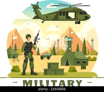 Vector Illustration of Military Army Forces featuring Soldiers, Weapons, Tanks, and Heavy Protective Equipment in a Flat Style Cartoon Background Stock Vector