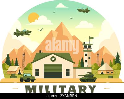 Vector Illustration of Military Army Forces featuring Soldiers, Weapons, Tanks, and Heavy Protective Equipment in a Flat Style Cartoon Background Stock Vector