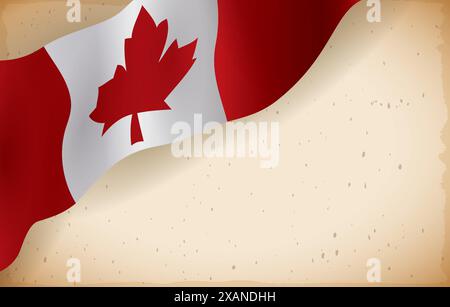 Canada flag hanging on a corner of an empty scroll. Template in gradient effect. Stock Vector