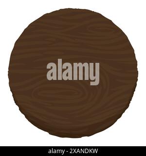 Template with a round button with wooden texture in cartoon style on white background. Stock Vector