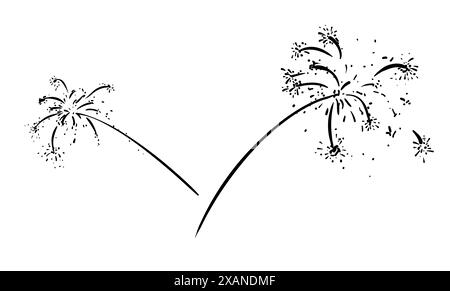 Drawing of fireworks with sparks in hand drawn style on white background. Stock Vector