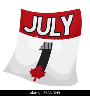 Isolated loose-leaf calendar decorated with  a red maple leaf to celebrate Canada Day on July 1. Stock Vector