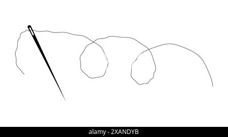Sewing needle icon with a long black thread illustration Stock Vector ...