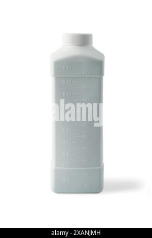 White plastic bottle with measuring scale isolated on white background Stock Photo