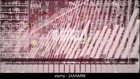 Image of interface with data processing against red background Stock Photo