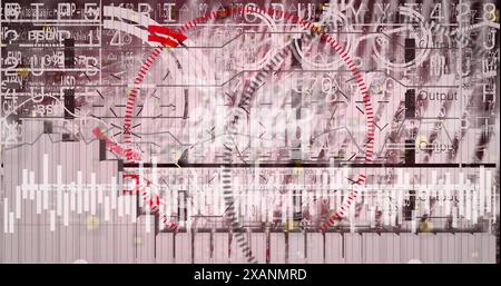 Image of interface with data processing against red background Stock Photo