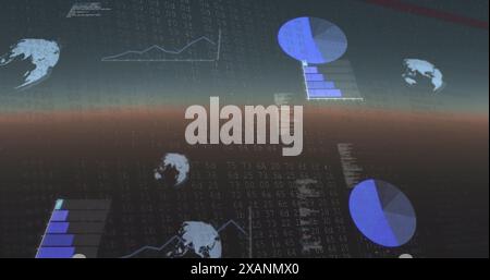 Image of screens with data processing against dual tone background Stock Photo
