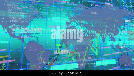 Image of statistics and financial data processing over world map Stock Photo