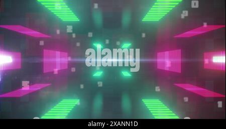 Image of falling numbers over digital tunnel, copy space Stock Photo