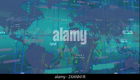 Image of statistics and financial data processing over world map Stock Photo