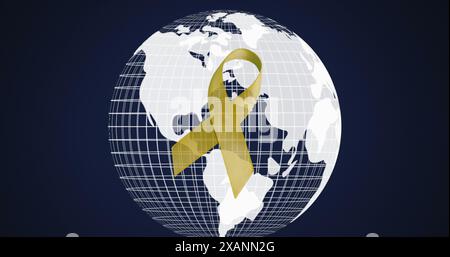 Yellow Ribbon Spinning Image of yellow ribbon over globe on black background, copy space Stock ...