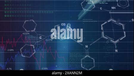 Image of financial data processing over chemical structures Stock Photo
