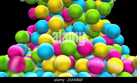 A digital image showcasing a large collection of vibrantly colored spheres, appearing to cascade down against a black background. Stock Photo