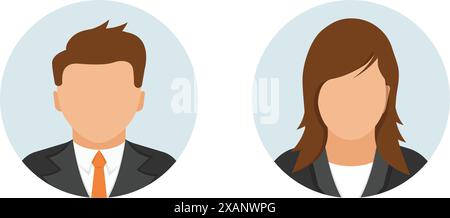 Avatar profile icon in flat style. Female and male user profile vector illustration on isolated background. Women and man profile sign business concep Stock Vector