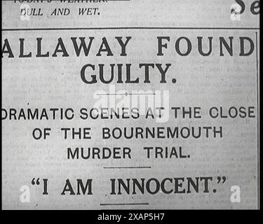 A Cover of One of Alfred Harmsworth, 1st Viscount Northcliffe's Newspapers. The Headline Reads 'Allaway Found Guilty', 1922. From &quot;Time to Remember - Sitting Still And Going Slowly&quot;, 1922 (Reel 4); a review of events in 1922 including Irish Troubles, war between Greece and Turkey and developments in aviation and radio. Stock Photo