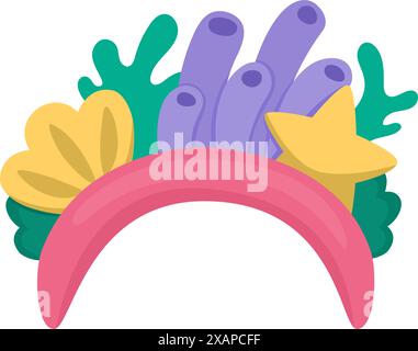 Fairy tale marine headband isolated on white background. Vector fantasy mermaid princess accessory with seaweeds, seashells, sea star. fairytale head Stock Vector