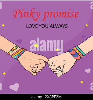 Pinky promise hands gesturing. Hands of couple in love. Symbol of eternal love or friendship. Stock Vector