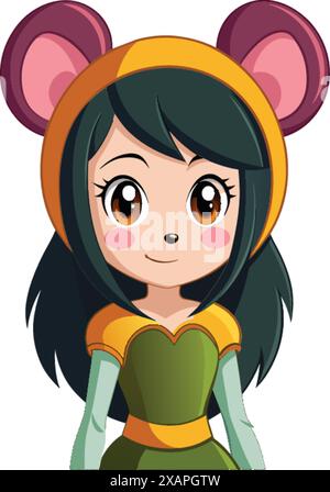 vector illustration of a girl wearing a mouse costume Stock Vector