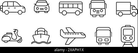 Public Transportation icon set in the line style. Stock Vector