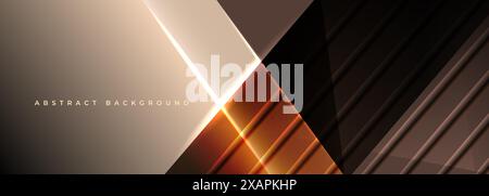 Beige and brown modern abstract wide banner with geometric shapes and striped lines. Brown abstract background with light effect. Vector illustration Stock Vector