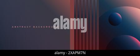Blue and red modern abstract wide banner with circles shapes and vertical lines. Abstract red and blue geometric background. Vector illustration Stock Vector