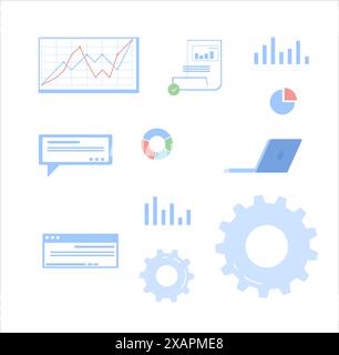 Marketing Set Vector Line Style. Online Marketing Stock Vector
