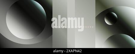Ironside green modern color abstract wide banner with circles shapes. Abstract black and green technology background with 3D spheres. Vector Stock Vector