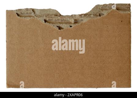 Ripped and torn cardboard paper isolated on white background. Close up image. Stock Photo