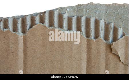 Scrap of white recycled cardboard box isolated on white. Grunge packing ...