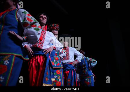 Odessa, Ukraine. 07th June, 2024. Actors with mental disabilities dressed in national Ukrainian costumes of the Theater of Tolerance perform the play 'A Look at the History of Ukraine' at the Jewish Cultural Center 'Beit Grand' The Theater of Tolerance, managed by the Special Youth of Ukraine Foundation with the support of the League of Jewish Volunteers, organizes the play “A Look at the History of Ukraine,” the purpose of which is to help people with special needs adapt to modern society. Credit: SOPA Images Limited/Alamy Live News Stock Photo