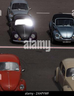 Bug Run at Mantorp Park, Mantorp, Sweden, during Saturday. VW enthusiasts from all over Sweden gather at the Bug Run, which celebrates 40 years this year, here people meet with VW beetles, buses and other classic VW models. Stock Photo