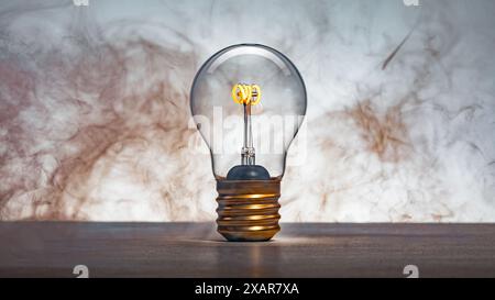 Light Bulb and Brown Smoke Representing Coal Energy Pollution Stock Photo