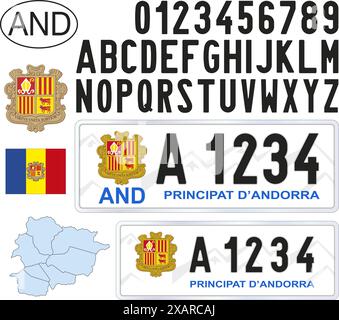 Andorra car license plate pattern, letters, numbers and symbols, vector illustration Stock Vector