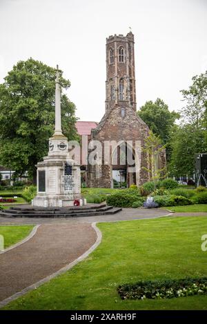 Grey Friars Tower, Kings Lynn, Partial remains of Friary occupied by Francisian friars and monks, abandoned and part destroyed during the Reformation. Stock Photo