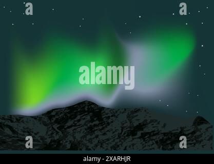 Northern lights, aurora borealis and mountain Stock Vector