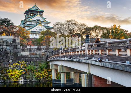 Osaka, Japan at Osaka Castle's main keep during autumn. Stock Photo