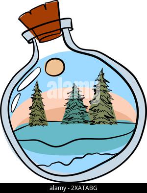 Bottle with forest inside vector illustration Stock Vector