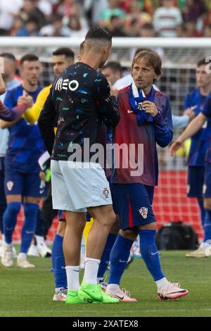 June 08, 2024. Lisbon, Portugal. Portugal's and Al-Nassr forward Cristiano Ronaldo (7) and Croatia's and Real Madrid midfielder Luka Modric (10) in action during the International Friendly game, Portugal vs Croatia Credit: Alexandre de Sousa/Alamy Live News Stock Photo