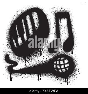 Grunge black and white piano keys, Tone icon Word, Mic icon. Vector illustration. Stock Vector